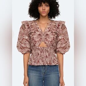 Sea New York Size M • Priya Cotton Puff Sleeve Blouse Top.